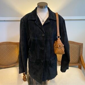 Vintage 90s Black Genuine Suede Leather Jacket, Grunge Gothic Minimalist, Size L